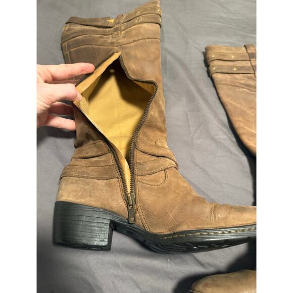 BORN Tall Brown Leather Boots Western Riding Biker Women's Sz 8.5 - Picture 7 of 12